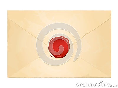 Aged vintage envelope with blank wax seal Vector Illustration