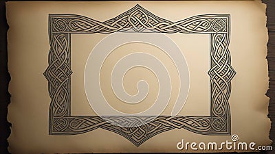 An aged vintage piece of paper with a Celtic themed boarder with copy space Stock Photo