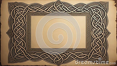 An aged vintage piece of paper with a Celtic themed boarder with copy space Stock Photo