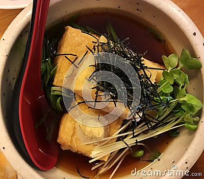 Agedashi Tofu - vegetarian Japanese appetiser with tofu - beautifully prepared fresh healthy Asian food Stock Photo