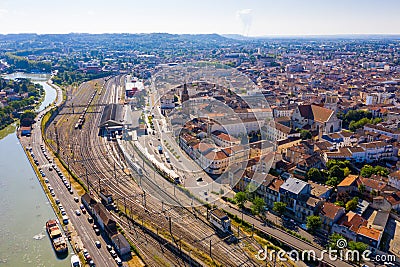 Agen cityscape with railroad tracks Stock Photo