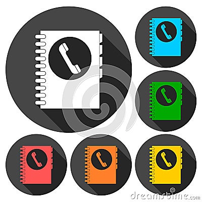 Agend design, Phone agend icons set with long shadow Vector Illustration