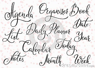 Agenda Calendar title lettering set Stock Photo