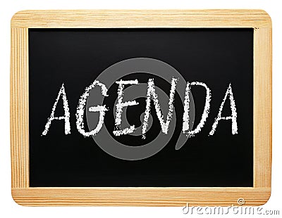 Agenda - chalkboard with text on white background Stock Photo