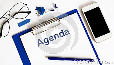 AGENDA concept with telephon and office tools Stock Photo