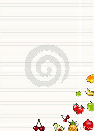 leaf from a notebook with fruits and berries Vector Illustration