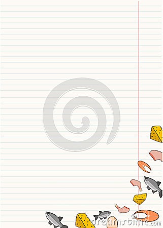 leaf from a notebook with animal products Vector Illustration