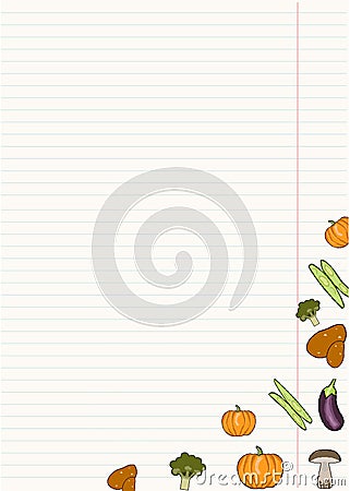 leaf from a notebook with vegetables, mushrooms Vector Illustration