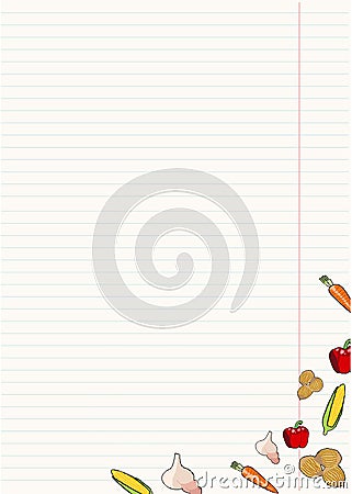 leaf from a notebook with vegetables, nuts Vector Illustration