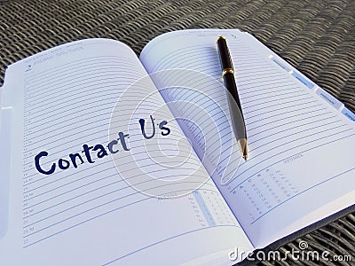 Agenda page with contact us. Stock Photo