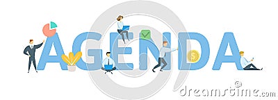 AGENDA word concept banner. Concept with people, letters, and icons. Flat vector illustration. Isolated on white Vector Illustration