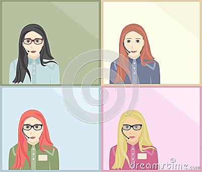 Agents answering difficult questions about services Vector Illustration