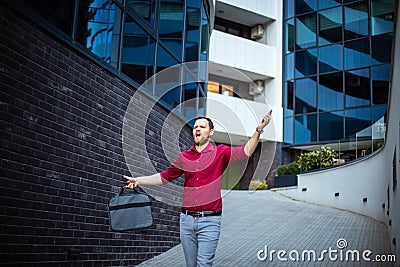 Ager business man yelling on street Stock Photo