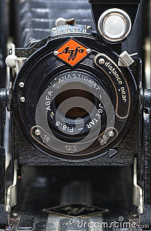 Close up, Agfa Billy folding camera. 1928-1930. Editorial Stock Photo