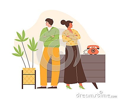 Aggressive attitude and quarrel at workplace, flat vector illustration isolated. Vector Illustration