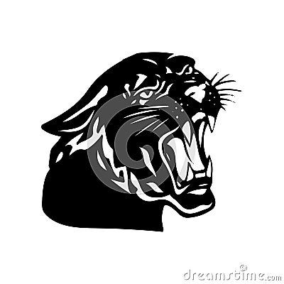 Aggressive black panther with open mouth, silhouette on white ba Vector Illustration