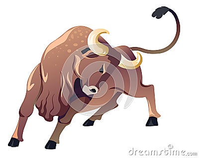 Aggressive bull character, wild animal in rage vector Vector Illustration