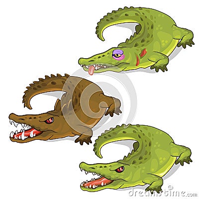 Aggressive crocodiles and crocodile with a bruise. Vector Illustration