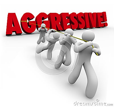 Aggressive 3d Word Pulled by Determined Team Workers Stock Photo