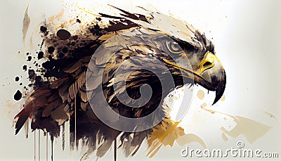 a painting drawing of aggressive eagle hawk by watercolor dark style, Generative AI, illustration Stock Photo
