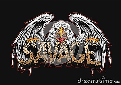 Aggressive eagle holding desert Savage word Vector Illustration