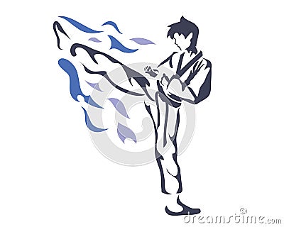 Aggressive Female Taekwondo Athlete In Action Logo Vector Illustration