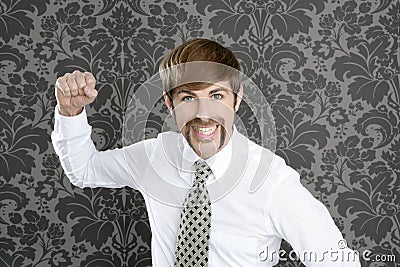 Aggressive funny retro mustache businessman Stock Photo