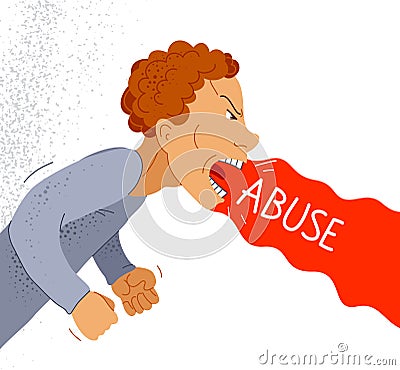 Aggressive man psychological abuser vector illustration, scream and shout quarrel with violent clenched fists, domestic violence Vector Illustration