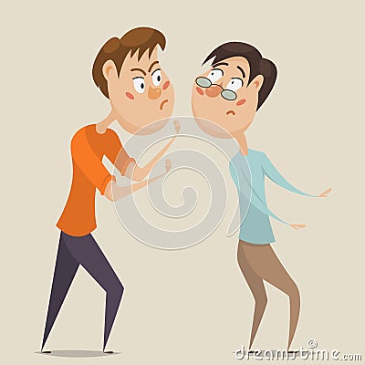 Aggressive man threatening frightened man in anger. Vector Illustration