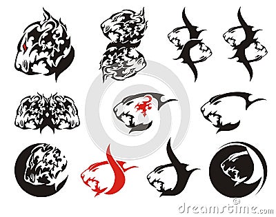 Aggressive tribal lion head symbols Vector Illustration