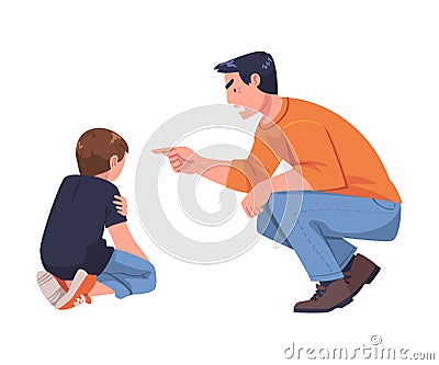 Aggressor and Victim with Violent Man Shouting and Abusing Weak Teen Boy Vector Illustration Vector Illustration