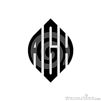 AGH circle letter logo design with circle and ellipse shape. AGH ellipse letters with typographic style. The three initials form a Vector Illustration