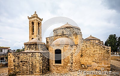 Agia Paraskevi old stone with domes and bell tower Byzantine Church in Geroskipou village, Cyprus Stock Photo