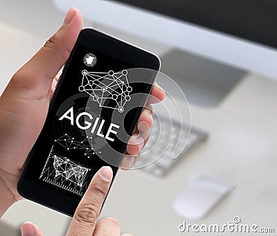 Agile Agility Nimble Quick Fast Concept businessman working use Stock Photo