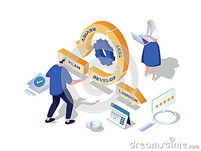 Agile development concept 3d isometric web scene. Vector illustration Cartoon Illustration