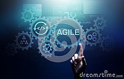 Agile development methodology concept on virtual screen. Technology concept. Stock Photo