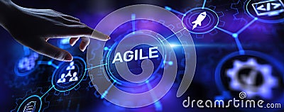 Agile development methodology concept on virtual screen. Technology concept Stock Photo