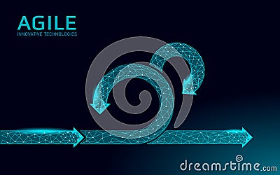 Agile development project lifecycle. Test system strategy concept. Circle arrow symbol low poly flexible planing. Vector Vector Illustration