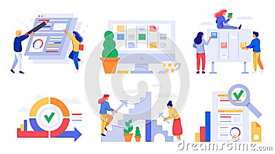 Agile development. Scrum board sprints, kanban management team tasks and business agility work strategy vector Vector Illustration