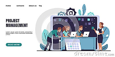Agile landing page. Kanban methodology software development. Effective project management. Brainstorming and teamwork of Vector Illustration