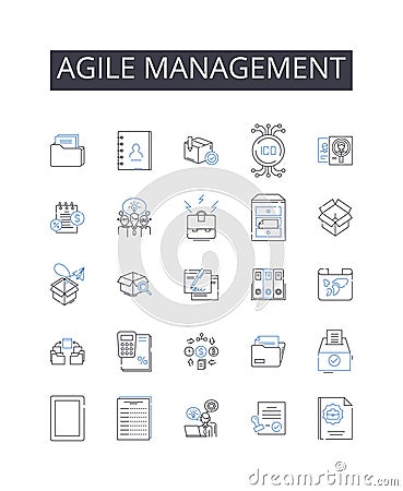 Agile management line icons collection. Lean leadership, Dynamic planning, Adaptive strategy, Proactive approach Vector Illustration