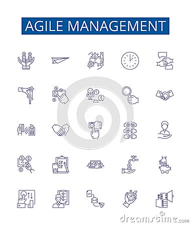 Agile management line icons signs set. Design collection of Agile, Management, Scrum, Sprint, Kanban, Planning Vector Illustration