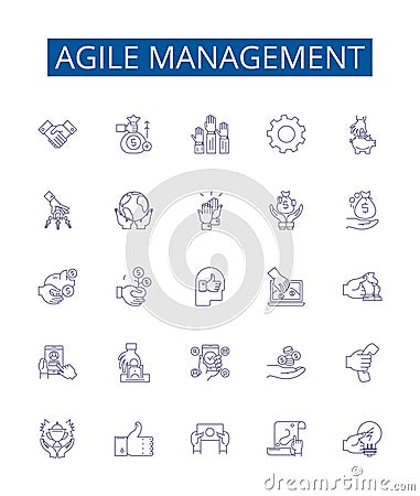 Agile management line icons signs set. Design collection of Agile, Management, Scrum, Sprint, Kanban, Planning Vector Illustration