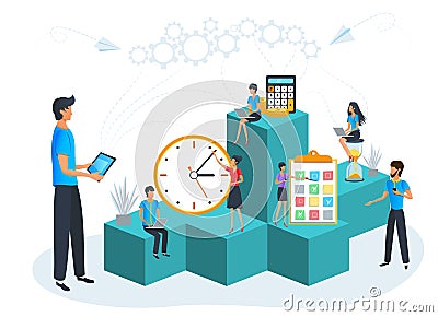 Agile project management, business teamwork, time management, planning and prioritize tasks. Vector Illustration