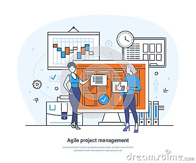 Agile project management, development methodology and scrum process Vector Illustration