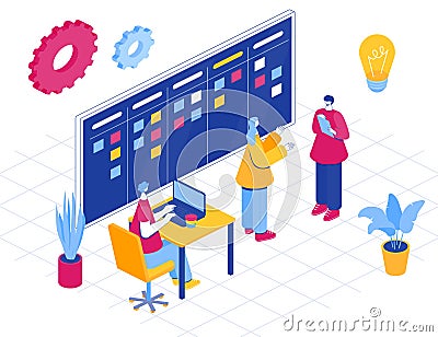 Agile project management process. Communication, teamwork, business process. Vector Illustration