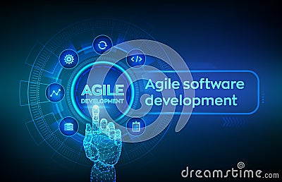 Agile software development methodology concept on virtual screen. Digital technology, big data concept. Flexible developing Cartoon Illustration