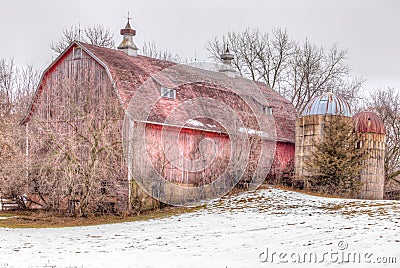 Aging Distressed Barn in Winter Stock Photo