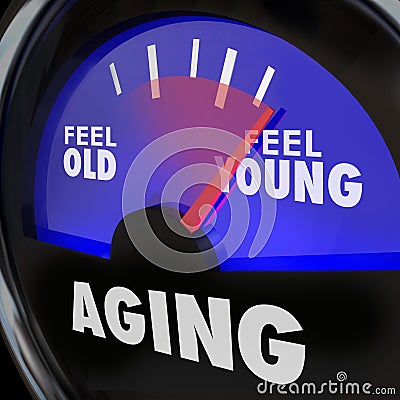 Aging Gauge Feel Old Vs Young Maintain Youth Engergy Vitality Stock Photo