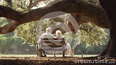 aging old people park bench Cartoon Illustration